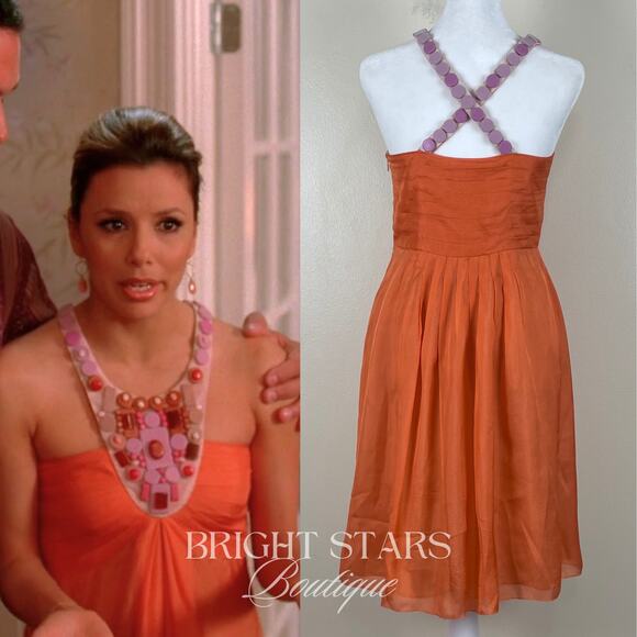 Extremely Rare Orange Embellished Silk Dress ASO Gaby Solis Desperate Housewives - Picture 2 of 9